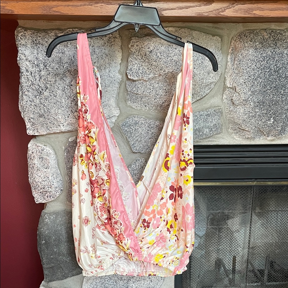 Free People Pink and Cream Floral Top
